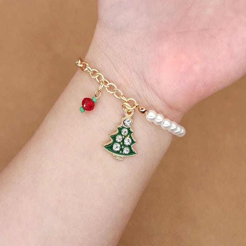 Pavoco Armbänder Weihnachtsbaum Festliches Charme-Armband für Damen mit Weihnachtsmotiven aus Metall 18 cm
