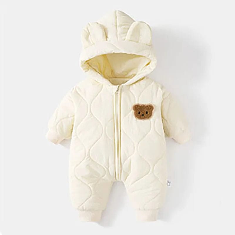 Pavoco Babykleidung Beige / 3-6M Kuscheliger Babyoverall für Unisex dick gefüttert Winter mit Bärenmotiv