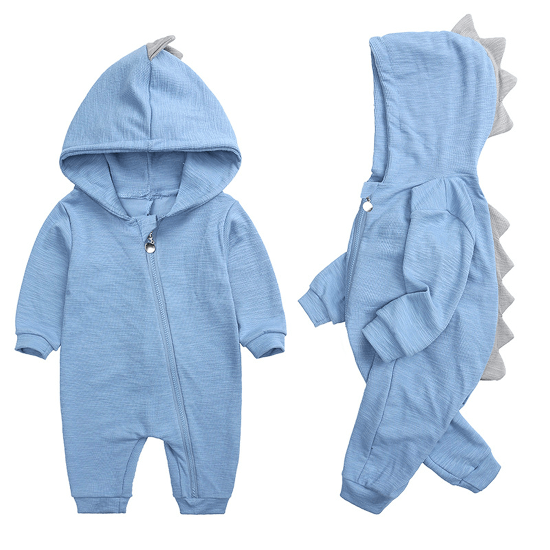 Pavoco Babykleidung Blau / 0-3 Monate Kuscheliger Baby-Overall für Unisex mit Dinosaurierkapuze aus Baumwolle
