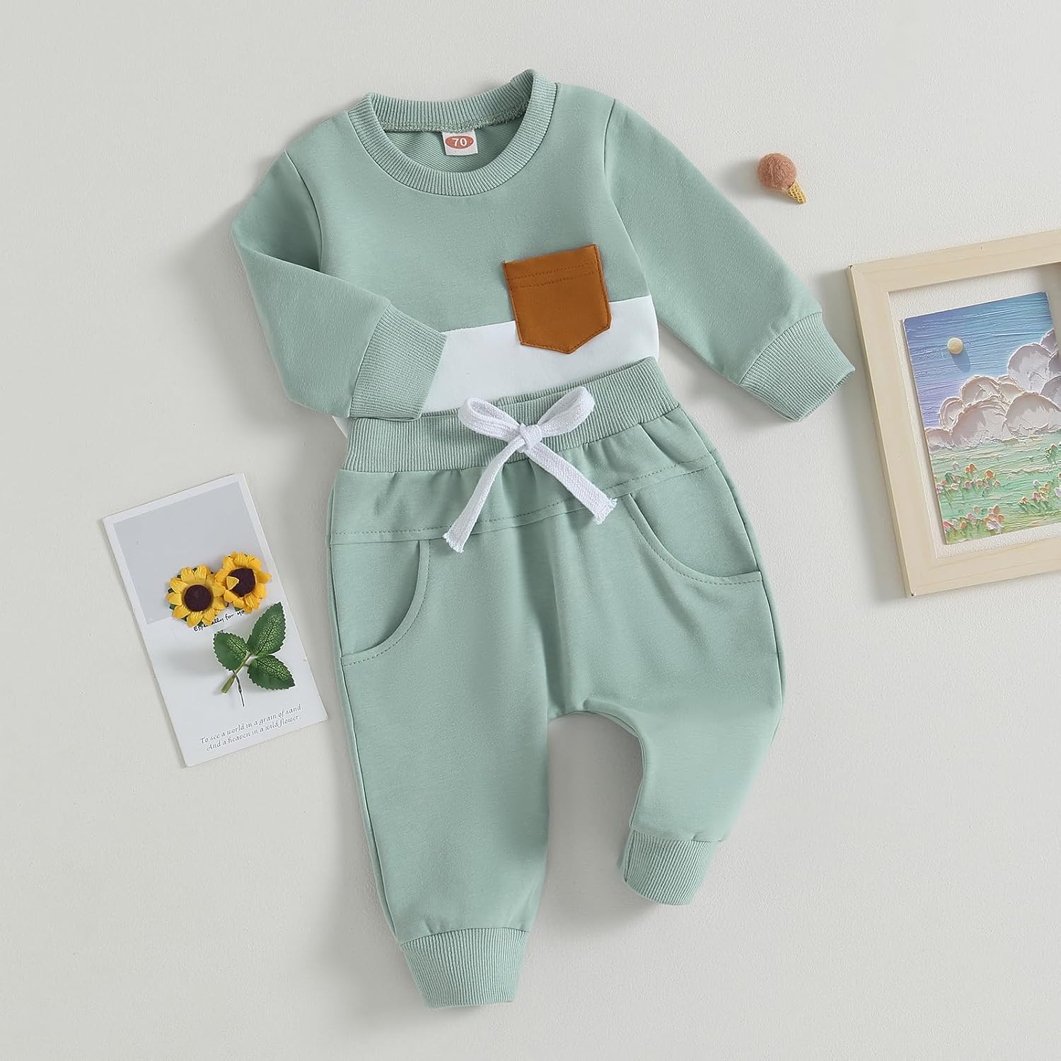 Pavoco Babykleidung E / 0-6 Monate Weiches Baby Jogger Set für Jungen Mädchen atmungsaktiv Herbst hochwertig Baumwolle