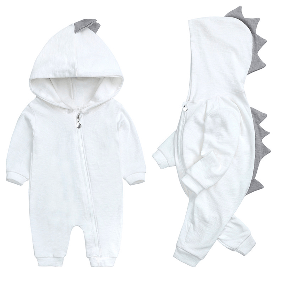Pavoco Babykleidung Weiß / 0-3 Monate Niedlicher Baby Overall für Kinder atmungsaktiv Winter mit Dinosaurierkapuze