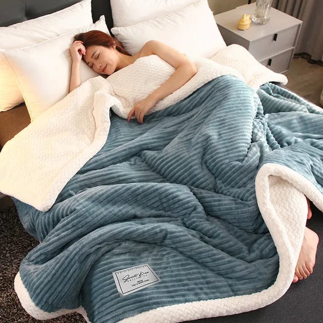 Pavoco Bettwäsche Blau gestreift / 100x150cm Luxuriöse Fleece Decke für Unisex warm vielseitig Winter Polyester