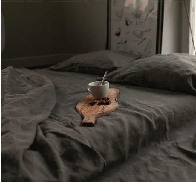 Pavoco Bettwäsche Schwarz / 120x220cm Atmungsaktives Bettlaken für Unisex aus 100% Leinen pflegeleicht temperaturregulierend