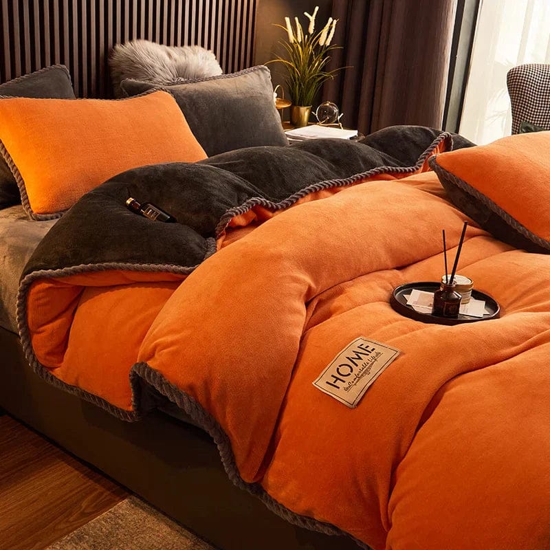Pavoco Bettwäsche-Sets Orange / 1,5m Bett Luxuriöse Samt-Fleece Bettwäsche für Unisex 155x220 warm weich Winter