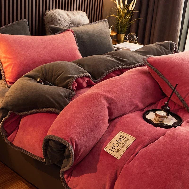 Pavoco Bettwäsche-Sets Rot / 1,5m Bett Luxuriöse Samt-Fleece Bettwäsche für Unisex 155x220 warm weich Winter