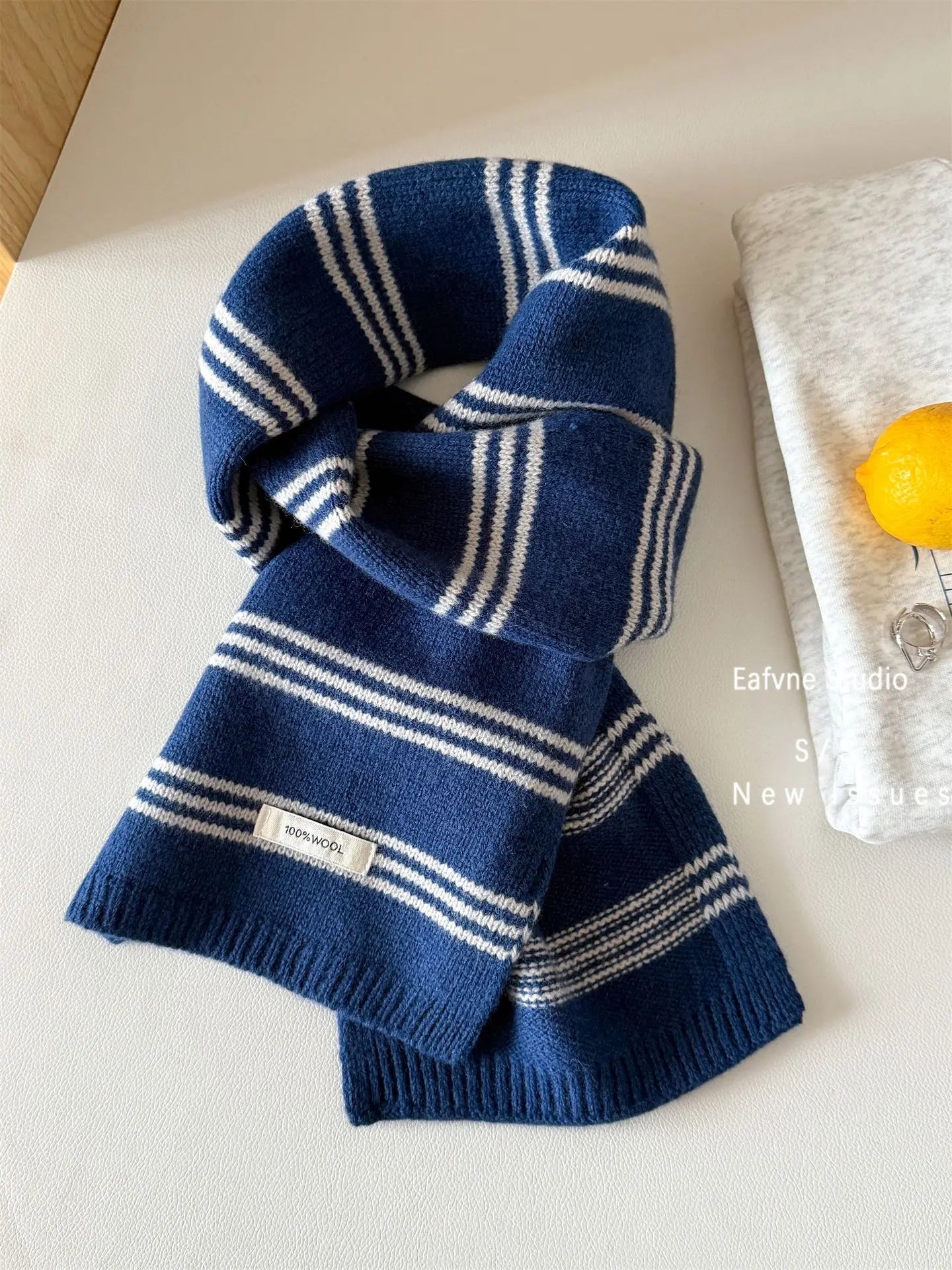 Pavoco Damen-Schals Blau Eleganter Wollschal für Damen lang gestreift warm Herbst Winter