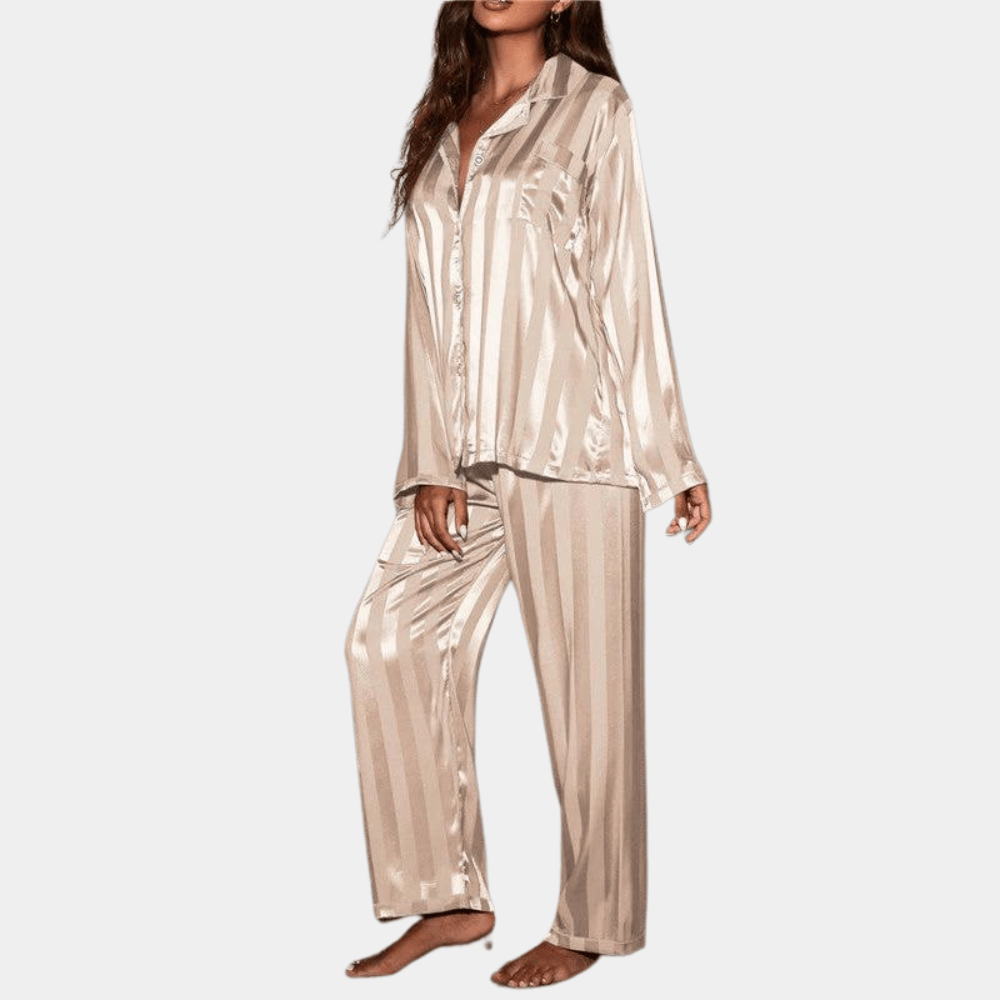 Pavoco Damen Schlafanzüge Beige / M Luxuriöses Pyjama-Set für Damen atmungsaktiv bequem Sommer