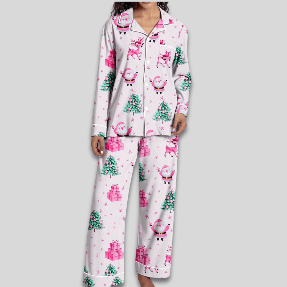 Pavoco Damen Schlafanzüge E / S Weiches Pyjama Set für Damen zweiteilig festlich gemütlich Winter