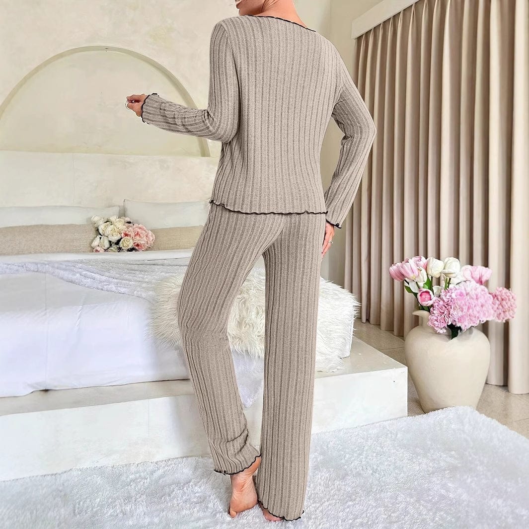 Pavoco Damen Schlafanzüge Eleganter Damen Pyjama lang aus Baumwolle bequem mit Rüschen für entspannte Nächte