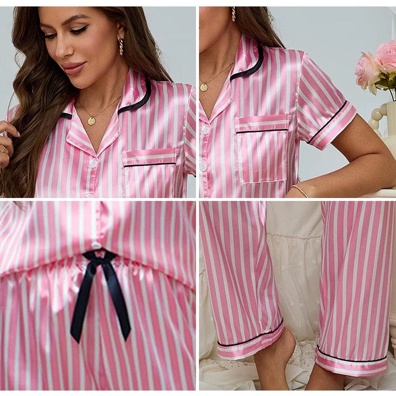 Pavoco Damen Schlafanzüge Elegantes Damen Pyjama Set aus Baumwolle lang gestreift bequem für entspannte Nächte