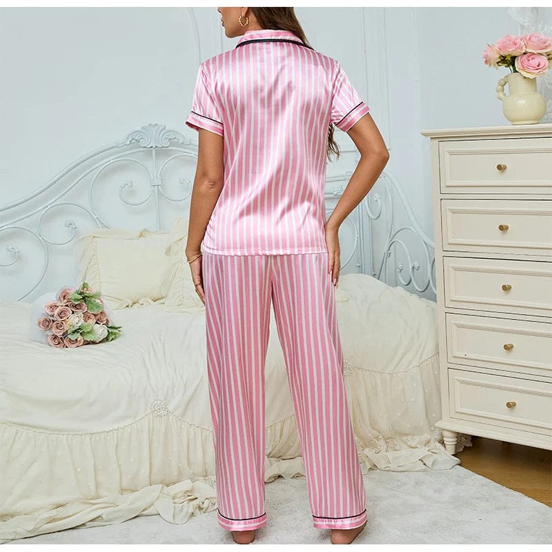 Pavoco Damen Schlafanzüge Elegantes Damen Pyjama Set aus Baumwolle lang gestreift bequem für entspannte Nächte