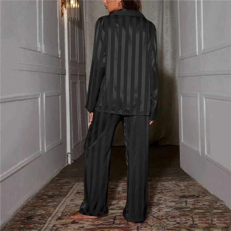 Pavoco Damen-Schlafanzüge Elegantes Damen Pyjama Set aus Seide langarm atmungsaktiv für entspannte Nächte