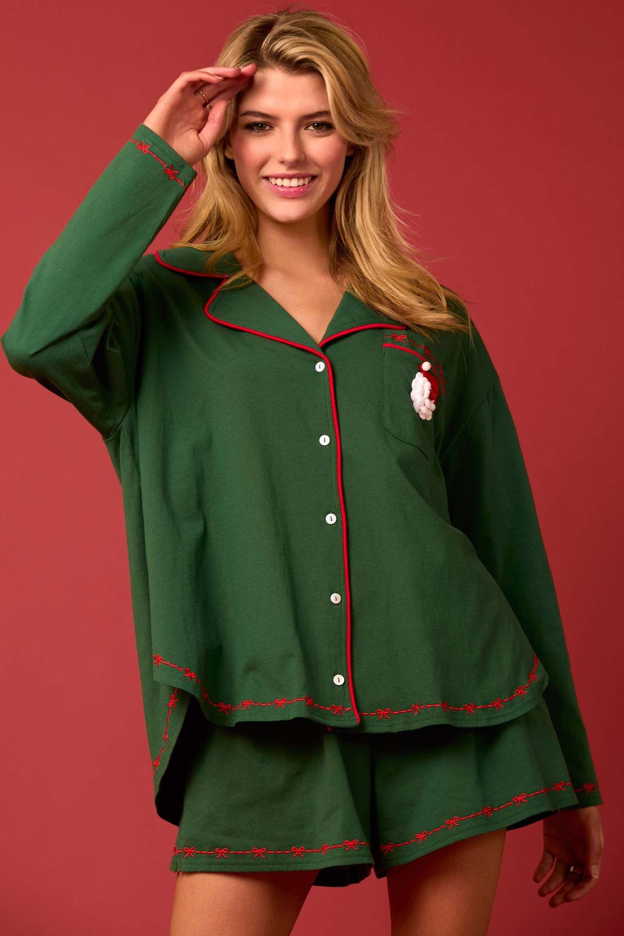 Pavoco Damen Schlafanzüge Grün / S Elegantes Damen Pyjama lang atmungsaktiv bequem für Weihnachten