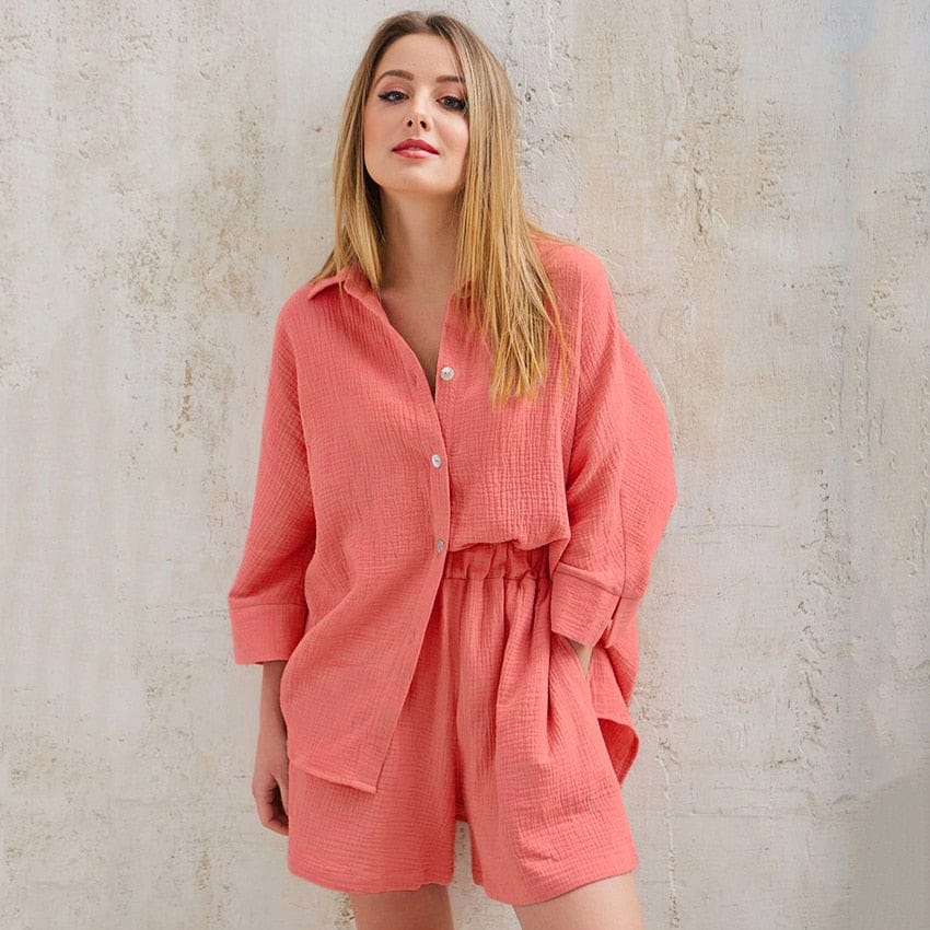 Pavoco Damen Schlafanzüge Orange / S Bequemer Damen Pyjama lang aus Baumwolle vielseitig für jede Jahreszeit