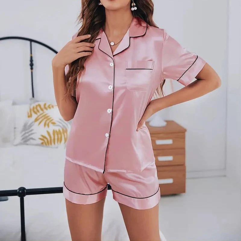 Pavoco Damen Schlafanzüge Rosa / M Bequemes Pyjama Set für Damen kurzarm mit Shorts elegant atmungsaktiv