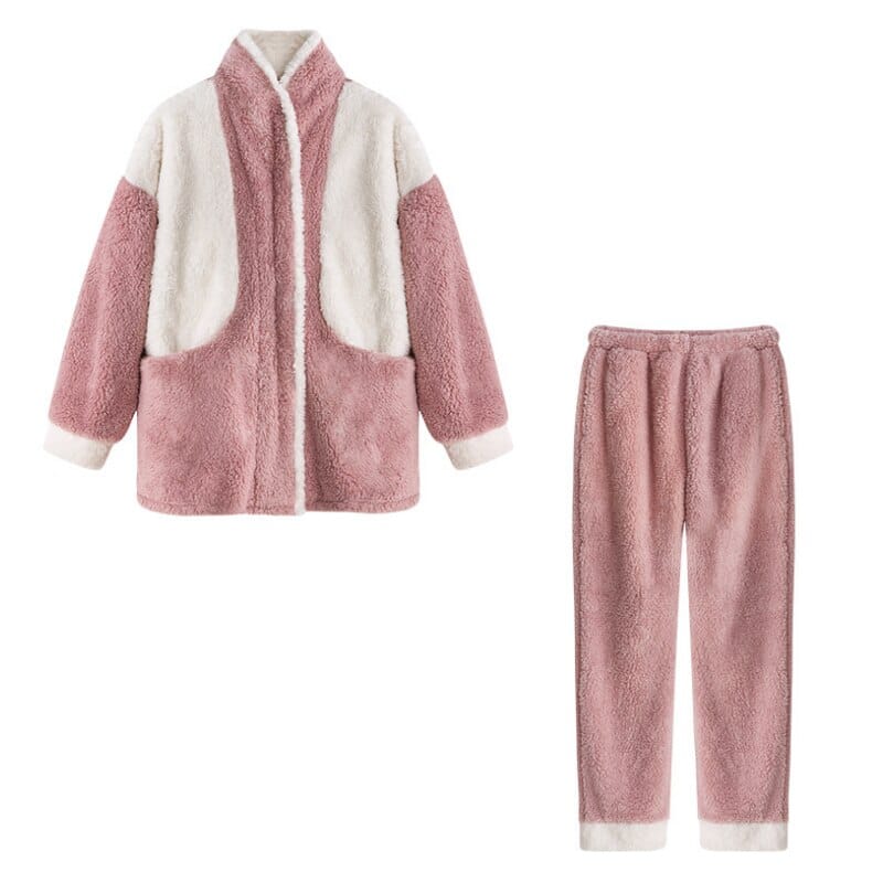 Pavoco Damen-Schlafanzüge Rosa / M Kuscheliger Damen Pyjama langarm warm gemütlich für Winter entspannte Abende