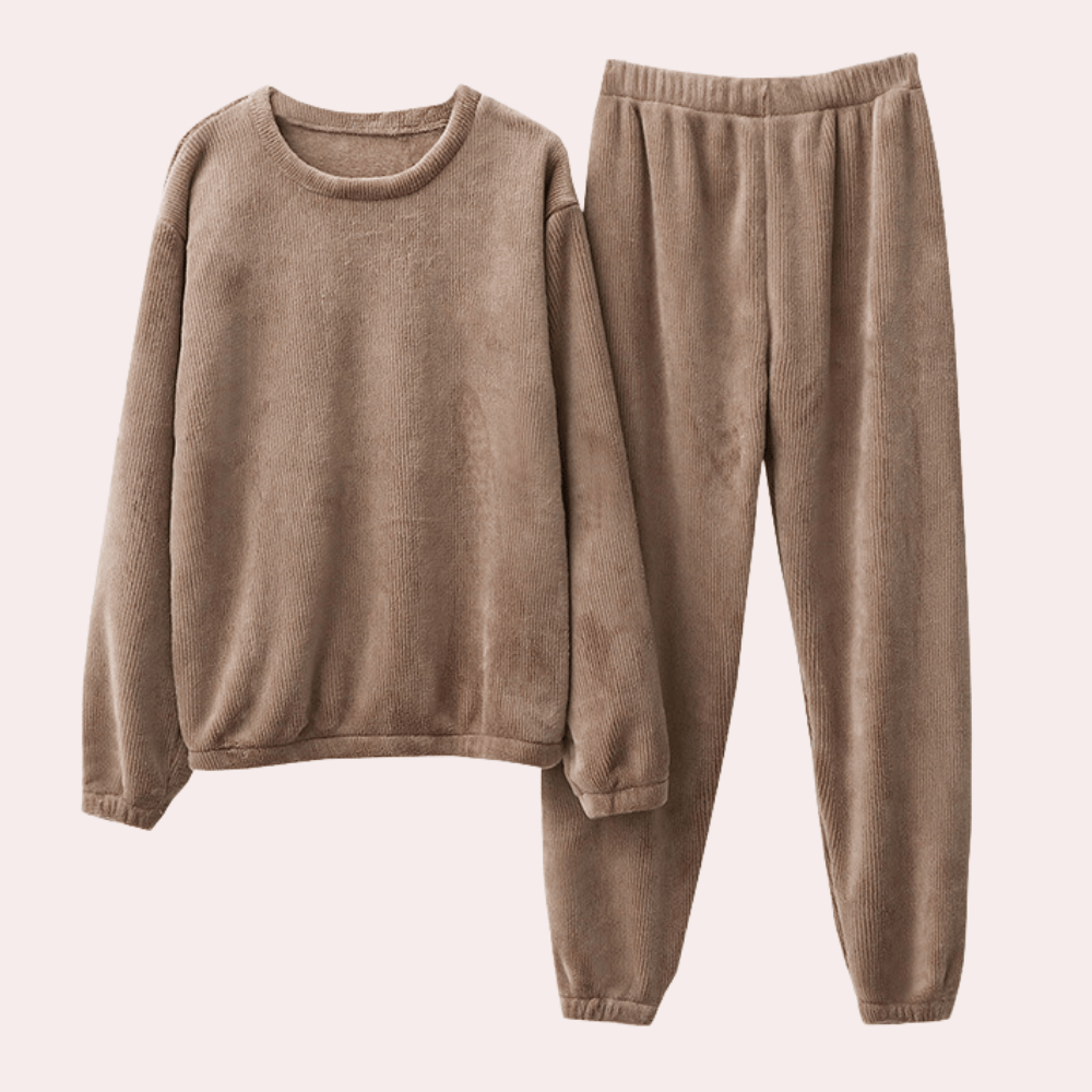 Pavoco Damen-Schlafanzüge Weicher Fleece Pyjama für Damen langarm gemütlich warm entspannend