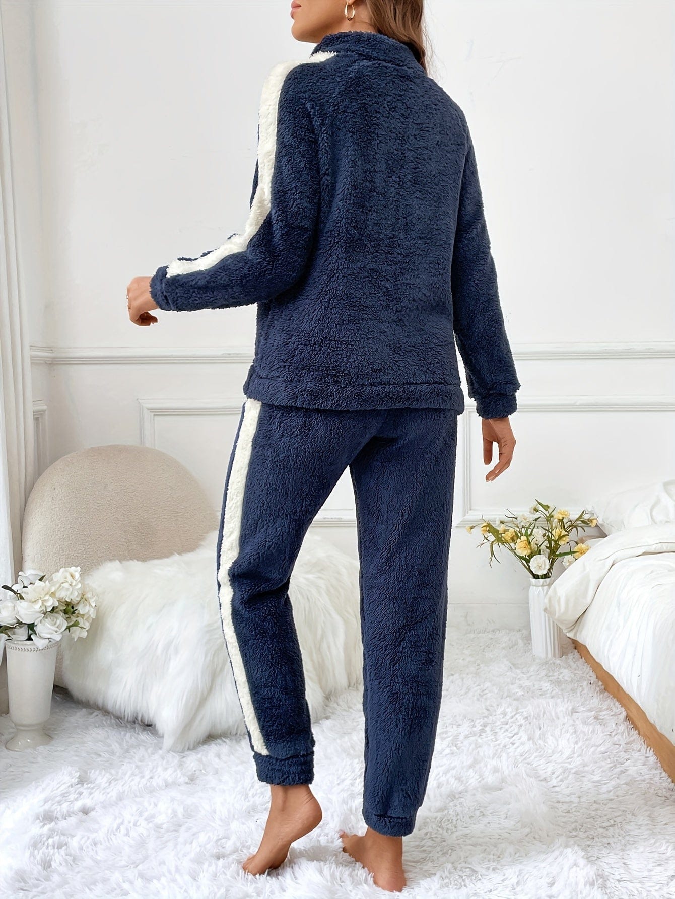 Pavoco Damen Schlafanzüge Weiches Pyjama Set für Damen Plüsch warm Herbst Winter trendy Farben