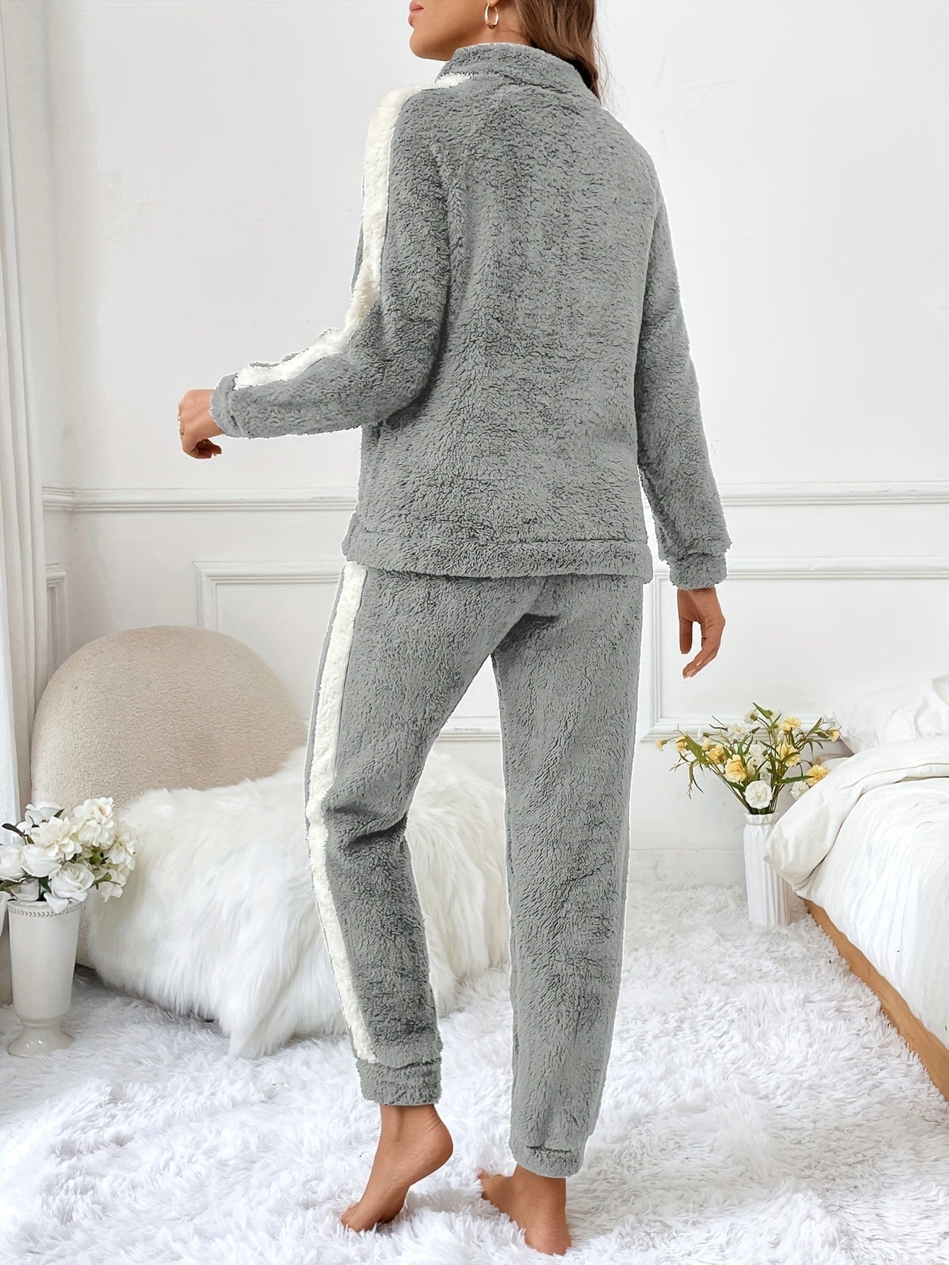 Pavoco Damen Schlafanzüge Weiches Pyjama Set für Damen Plüsch warm Herbst Winter trendy Farben