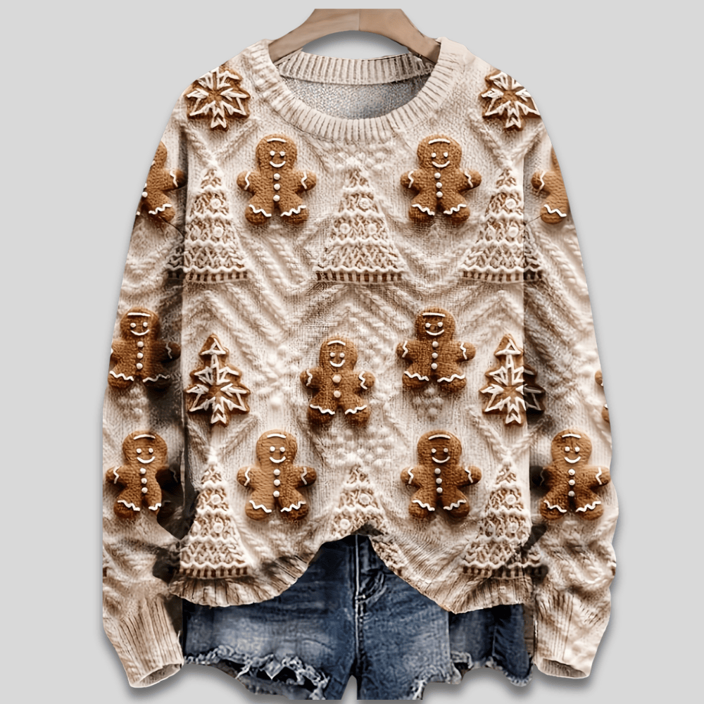 Pavoco Damenpullover S Lustiger Weihnachtspullover für Damen weich mit Lebkuchenmuster Winter 3D