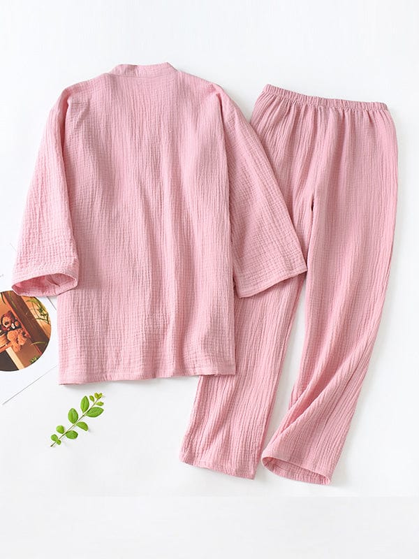 Pavoco Damenpyjamas Lässiges Pyjama Set für Damen warm Wickeldesign Winter bequem
