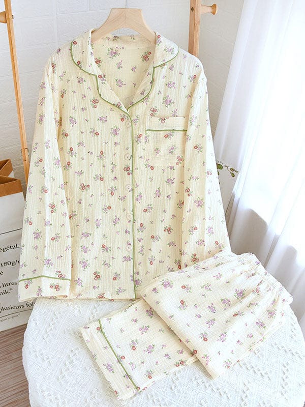 Pavoco Damenpyjamas Lila Rose / S Elegantes Damen Pyjama Set aus Baumwolle mit Blumenmuster für entspannte Nächte