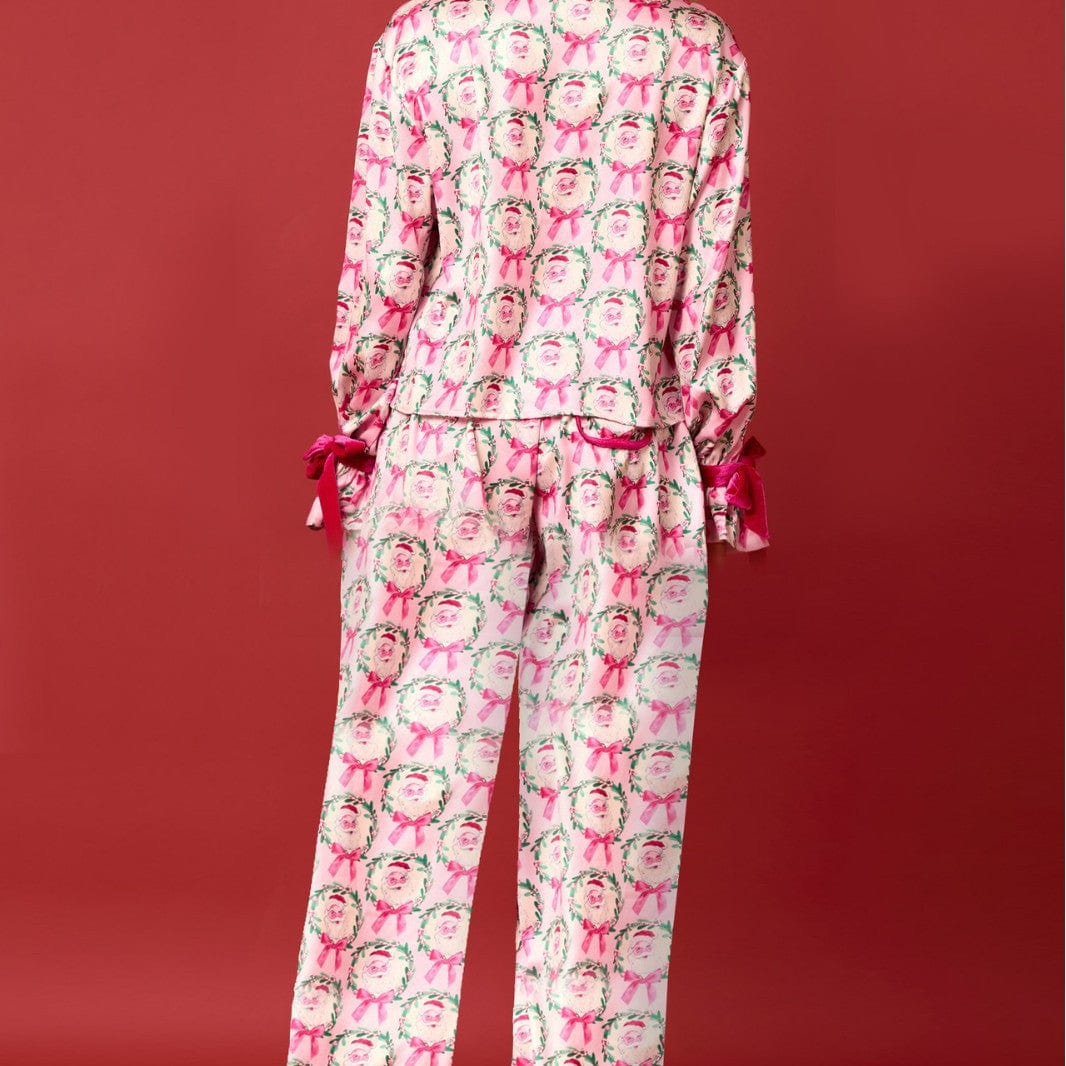 Pavoco Damenpyjamas Luxuriöses Satin Pyjama Set für Damen elegant bequem atmungsaktiv mit Nussknacker Motiv