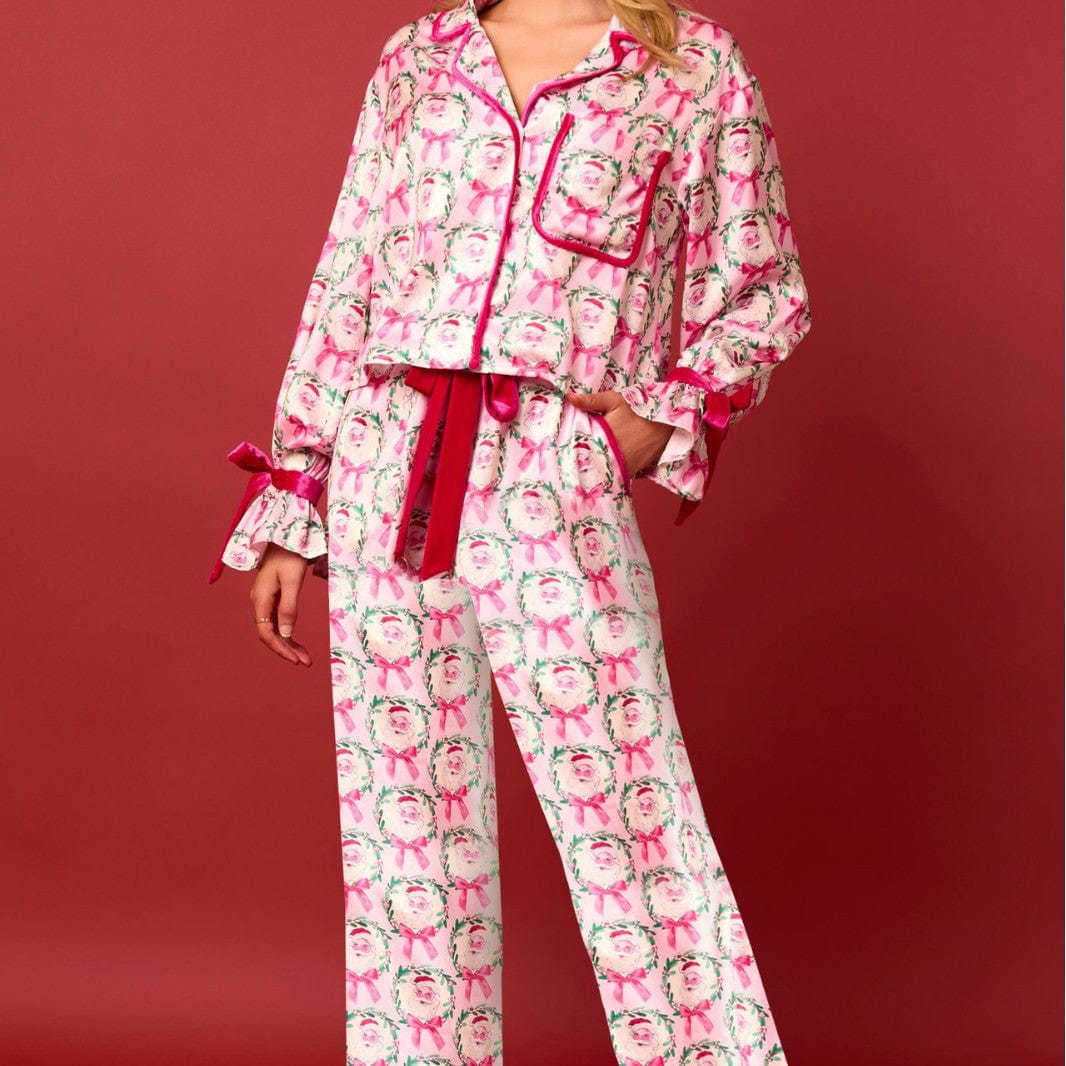 Pavoco Damenpyjamas Luxuriöses Satin Pyjama Set für Damen elegant bequem atmungsaktiv mit Nussknacker Motiv