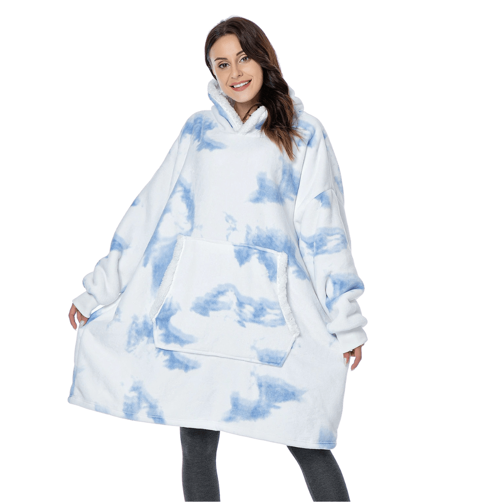 Pavoco Decken & Plaids Verblasstes Blau / Einheitsgröße Weiche Kapuzendecke für Unisex gemütlich mit Fleece warm Winter