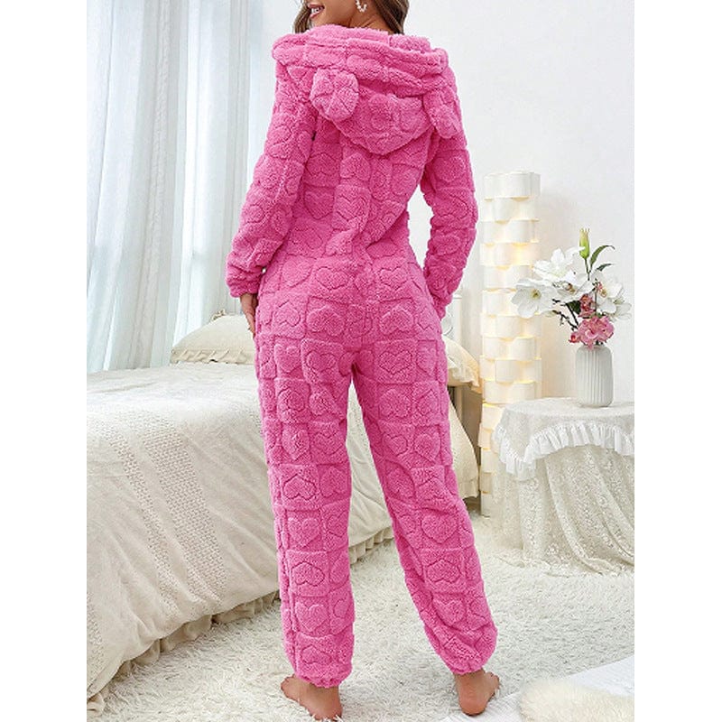 Pavoco Freizeitkleidung Gemütlicher Fleece Overall für Damen mit Kapuze warm und weich ideal für Zuhause