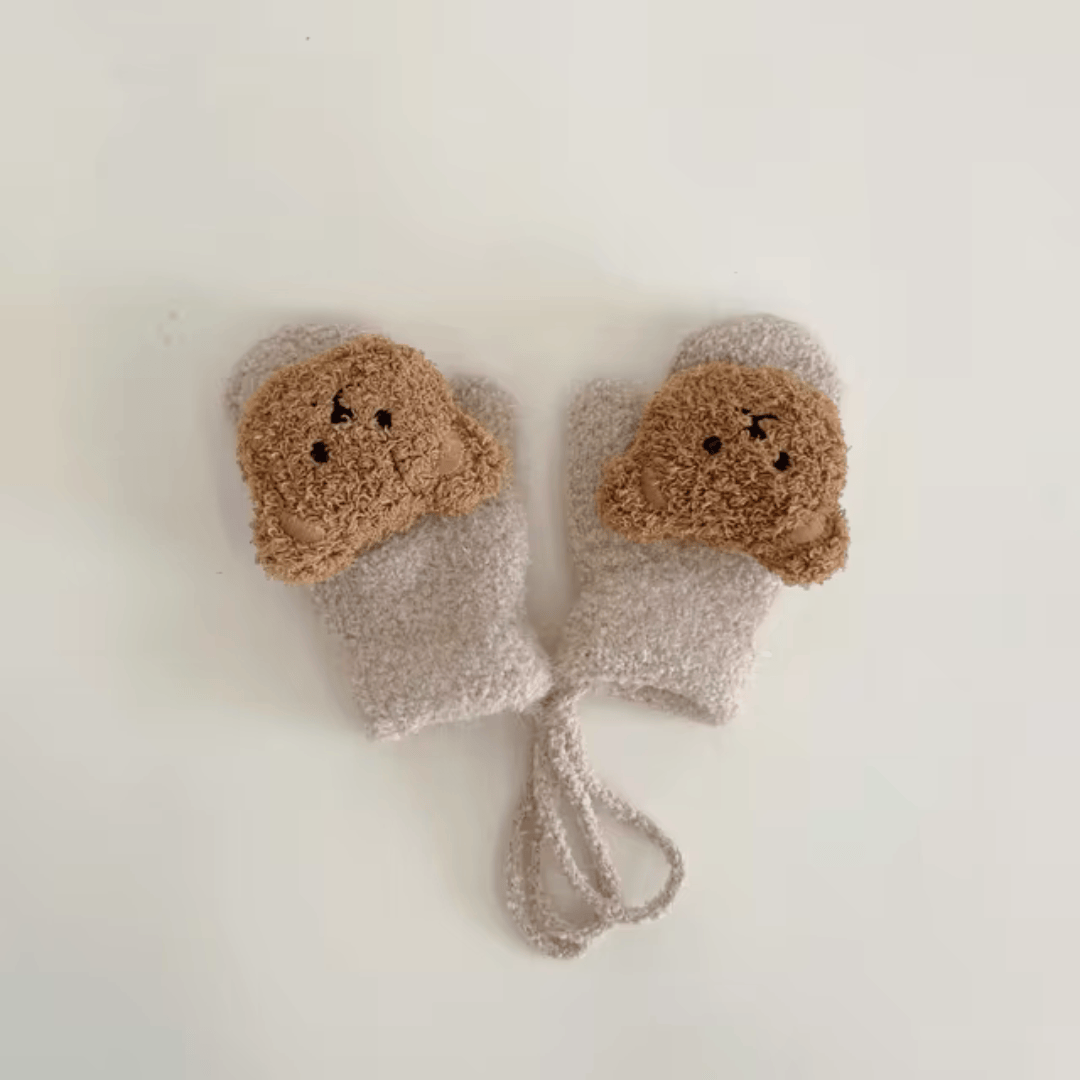 Pavoco Handschuhe & Fäustlinge Beige Wärmende Fäustlinge für Kinder mit Bärengesicht Herbst kuschelig weich