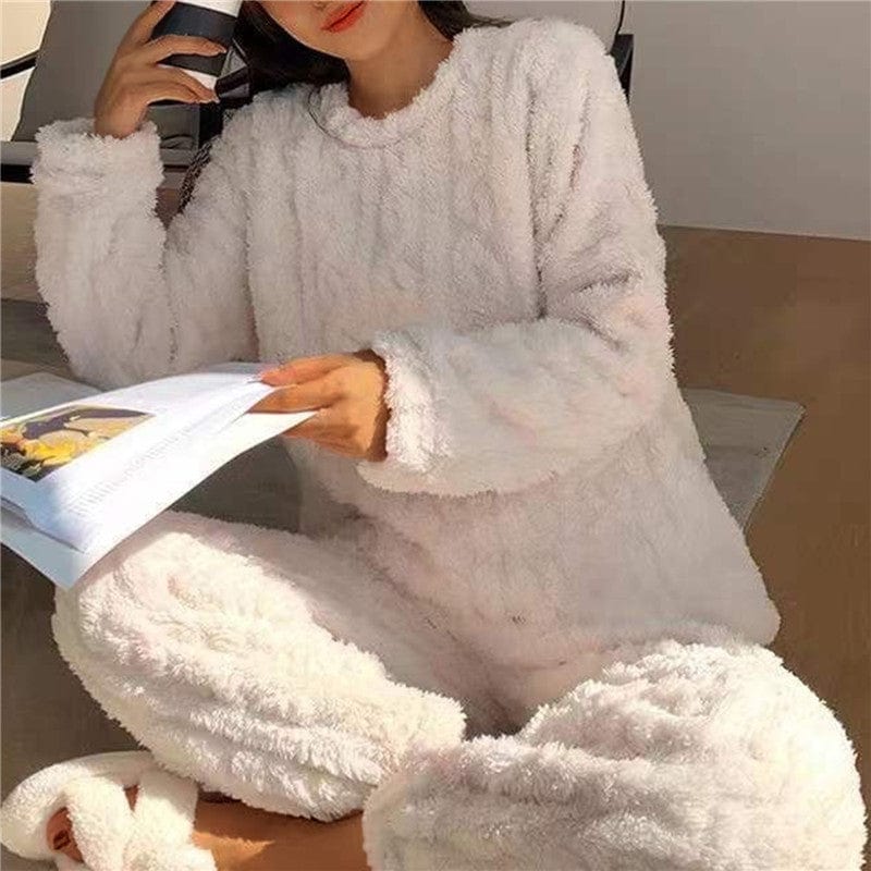 Pavoco Herren Schlafanzüge & Loungewear Weiß Kuscheliges Fleece Pyjama für Damen weich atmungsaktiv ideal für entspannte Nächte