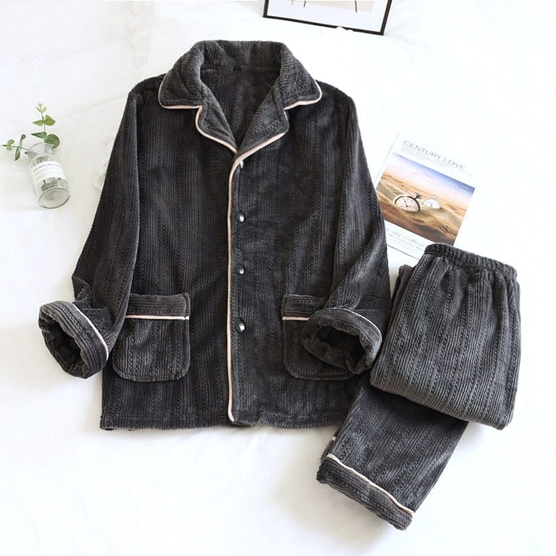 Pavoco Herren Schlafanzüge Schwarz (Herren) / M Eleganter Flanell Pyjama für Damen atmungsaktiv gemütlich Winter