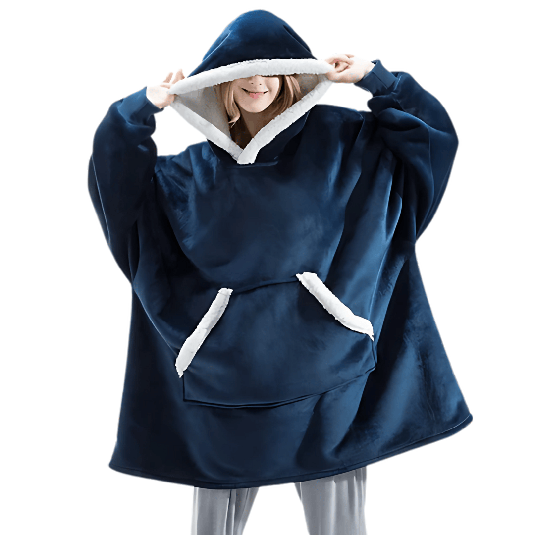 Pavoco Hoodies & Sweatshirts Blau Kuschelige Hoodie Decke für Damen übergroß aus Fleece mit praktischer Tasche Winter
