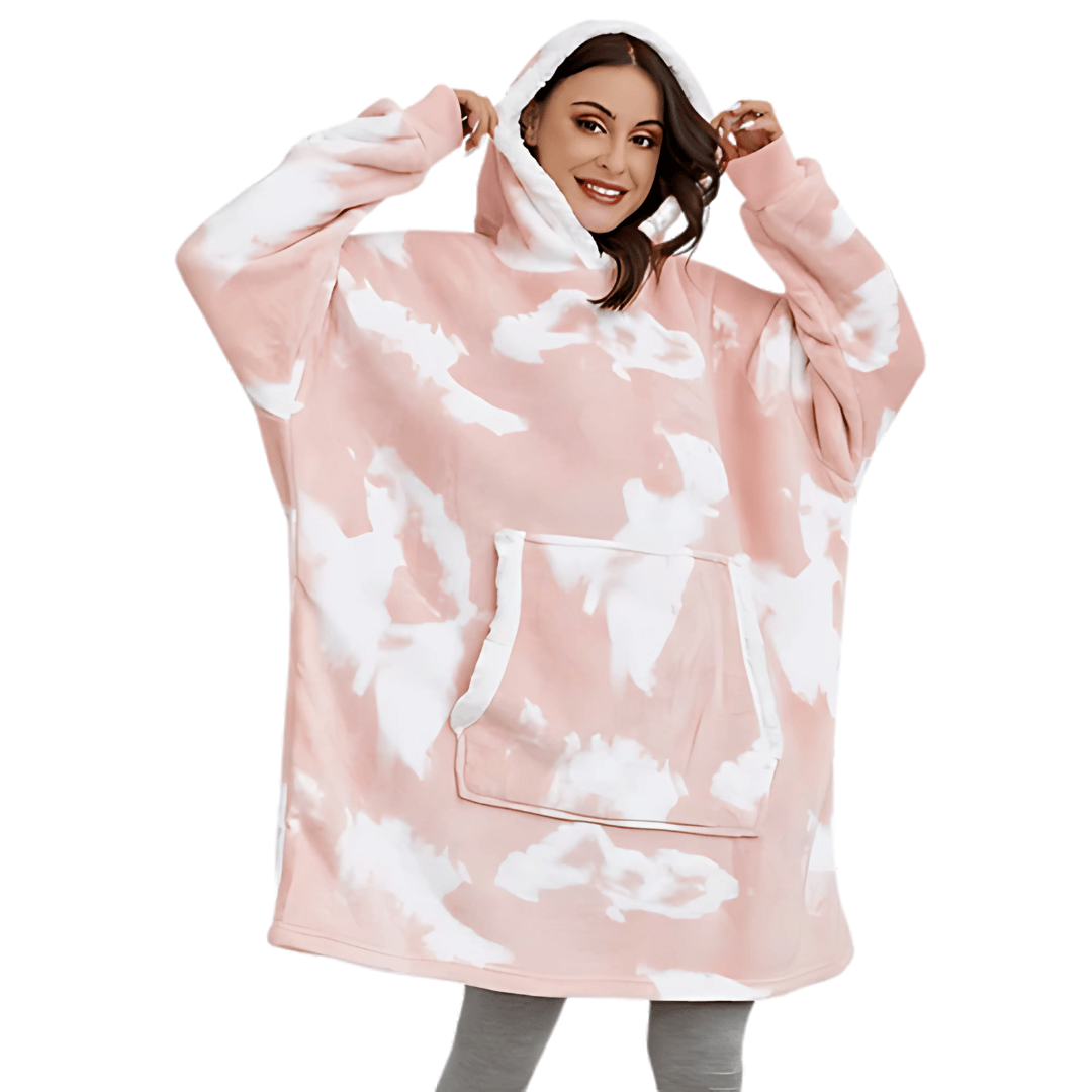 Pavoco Hoodies & Sweatshirts Verblasstes Rosa Kuschelige Hoodie Decke für Damen übergroß aus Fleece mit praktischer Tasche Winter