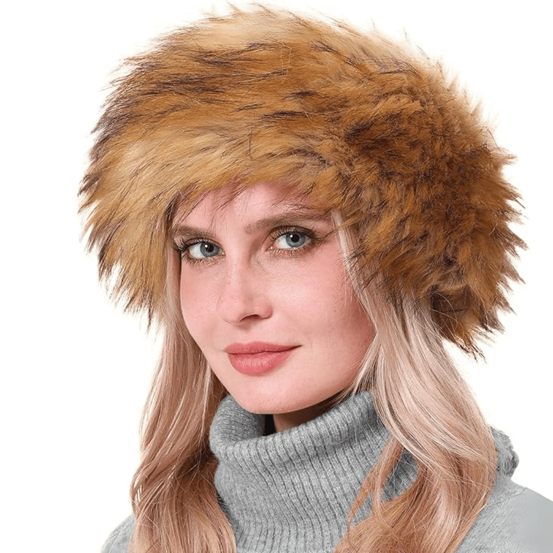 Pavoco Hüte & Mützen Braun mit Spitzen Stilvolles Haarband für Damen elastisch aus Kunstfell Winter warm