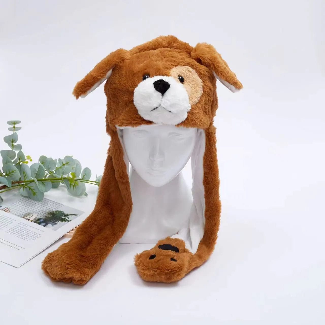 Pavoco Hüte & Mützen Dunkelbrauner Hund Lustiger Winterhut für Unisex mit beweglichen Ohren und Plüschmaterial