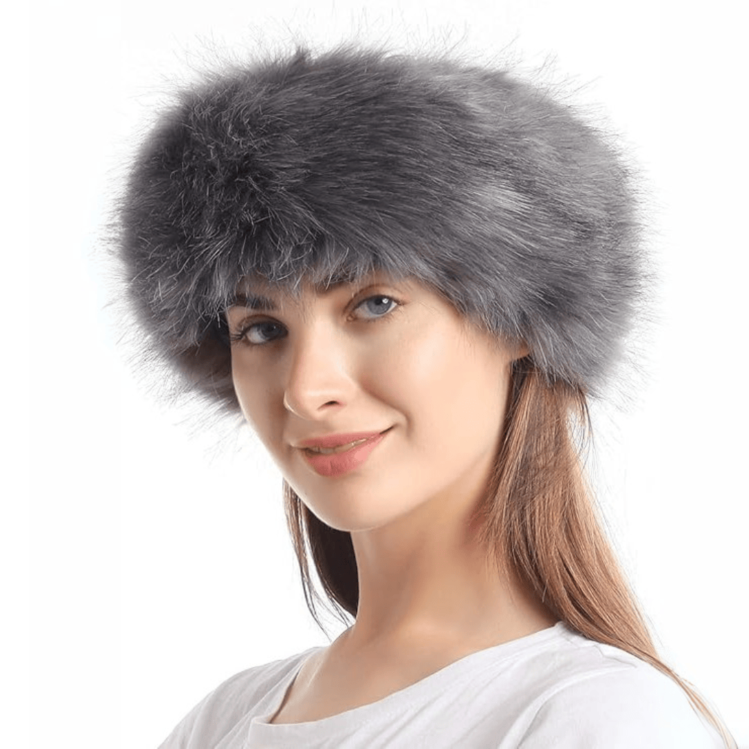 Pavoco Hüte & Mützen Grau Stilvolles Haarband für Damen elastisch aus Kunstfell Winter warm