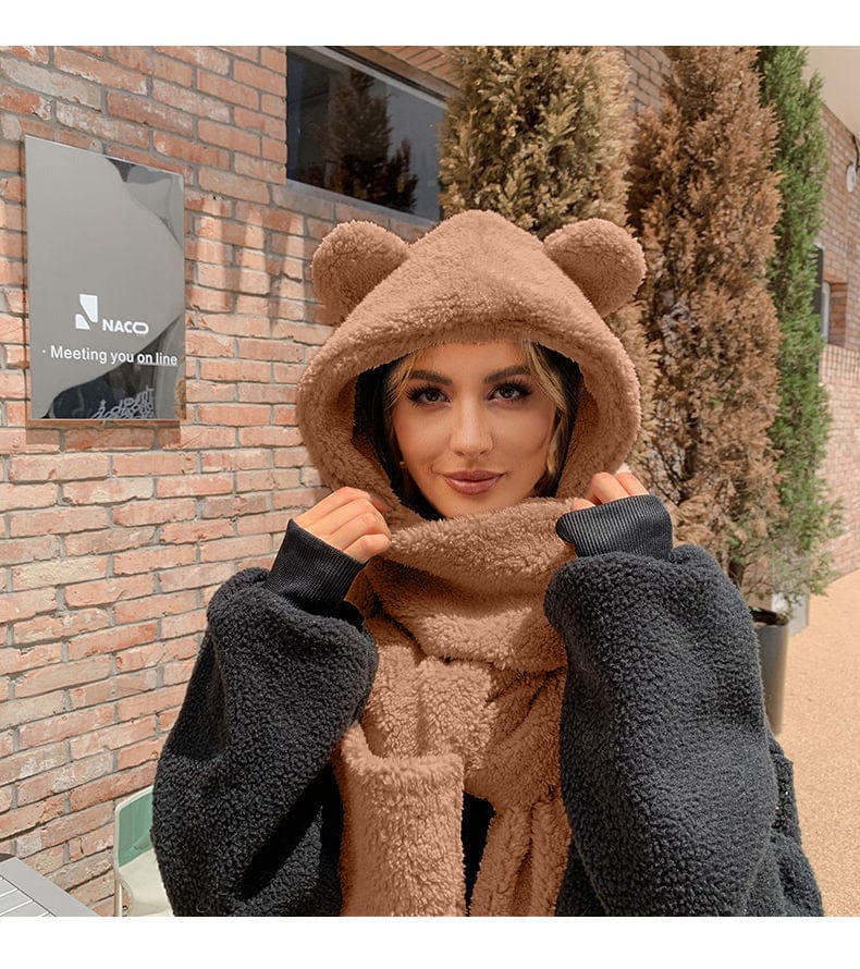 Pavoco Hüte & Mützen Hellbeige Kuschelige Mütze und Schal Set Damen warm weich Winteraccessoire Fleece