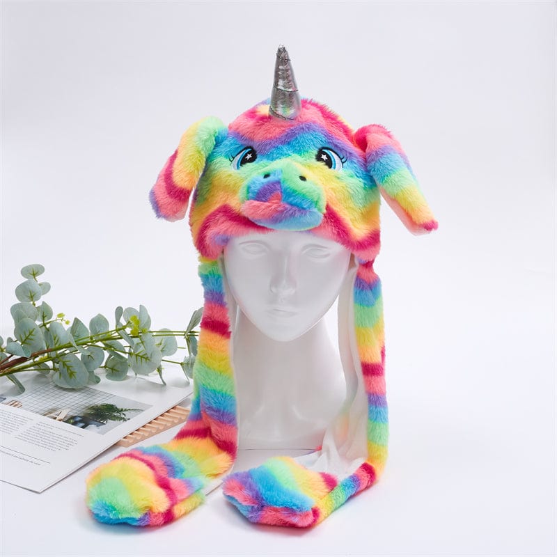 Pavoco Hüte & Mützen Regenbogen-Einhorn Lustiger Winterhut für Unisex mit beweglichen Ohren und Plüschmaterial