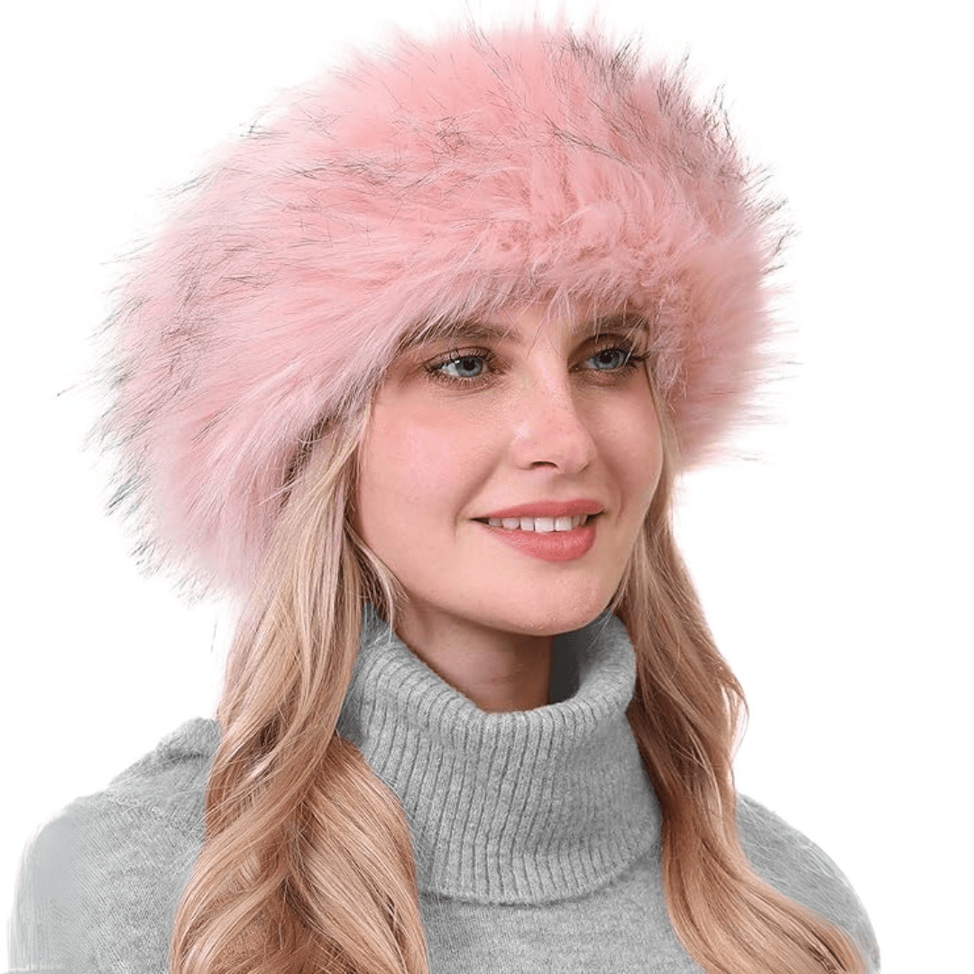 Pavoco Hüte & Mützen Rosa mit Spitzen Stilvolles Haarband für Damen elastisch aus Kunstfell Winter warm