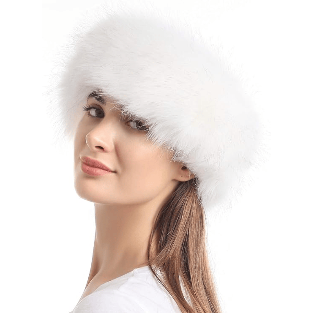 Pavoco Hüte & Mützen Weiß Stilvolles Haarband für Damen elastisch aus Kunstfell Winter warm