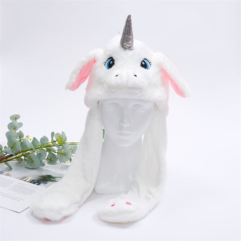 Pavoco Hüte & Mützen Weißes Einhorn Lustiger Winterhut für Unisex mit beweglichen Ohren und Plüschmaterial