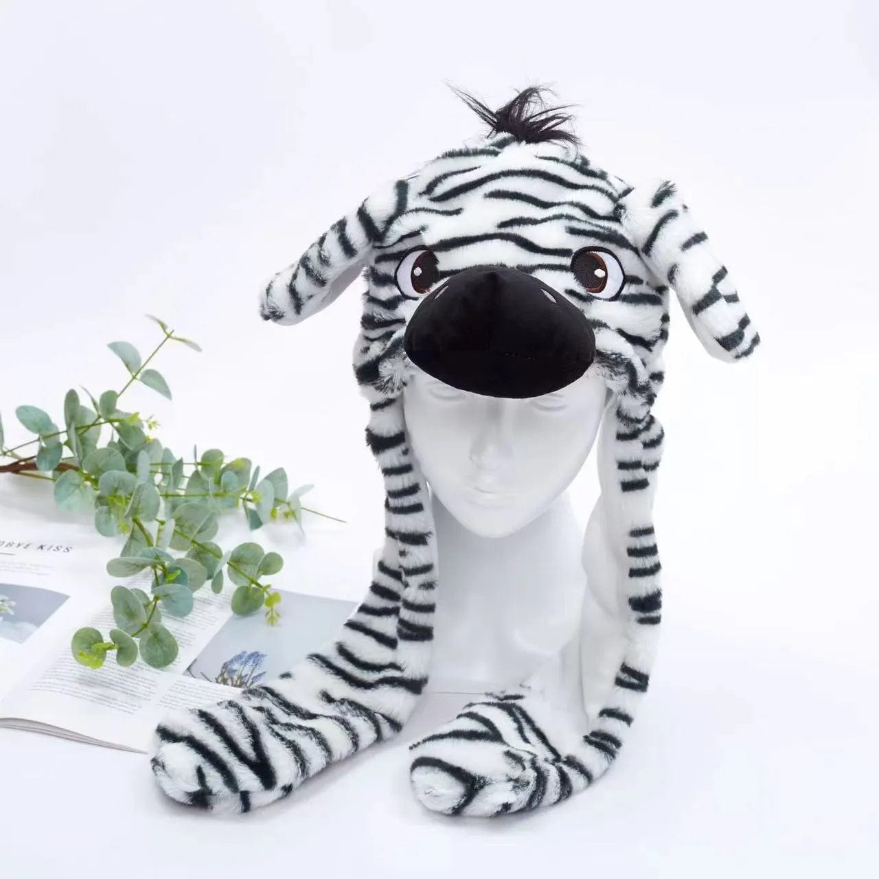 Pavoco Hüte & Mützen Zebra Lustiger Winterhut für Unisex mit beweglichen Ohren und Plüschmaterial
