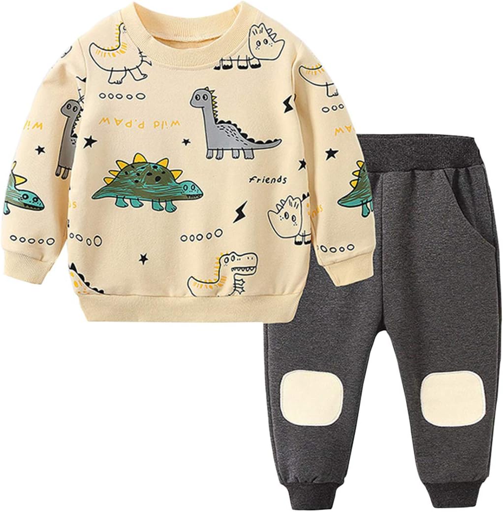 Pavoco Jungenbekleidung Aprikose / 1-2 Jahre Lustiges Jungen-Kleidungsset mit Dinosaurier-Print atmungsaktiv für kleine Abenteurer