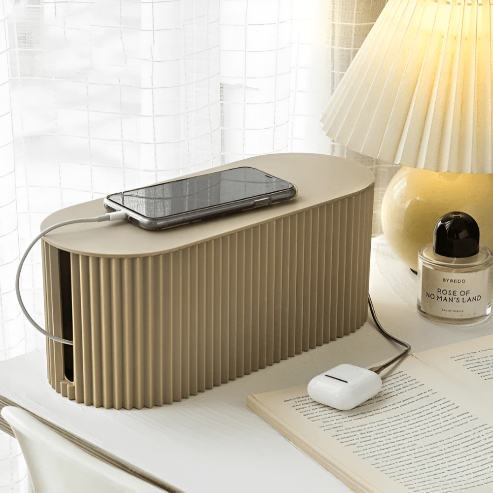 Pavoco Kabelmanagement Braun / 11x33cm Elegante Kabelbox für Unisex hitzebeständig in Macaron-Farben mit Steckdosenleiste