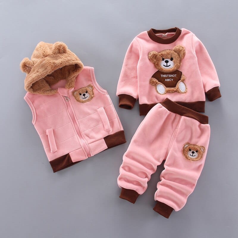 Pavoco Kinder Schlafanzüge & Morgenmäntel Rosa / 6-12 Monate (80 cm) Weiches Winterset für Kinder 3-teilig warm mit Kapuze