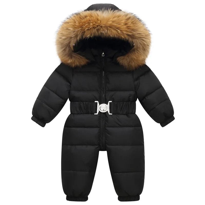Pavoco Kinder-Schneeanzüge Schwarz / 2T Gefütterter Winteroverall für Kinder warm wasserdicht mit Kapuze und elastischem Gürtel