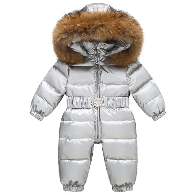 Pavoco Kinder-Schneeanzüge Silber / 12-18M Gefütterter Winteroverall für Kinder warm wasserdicht mit Kapuze und elastischem Gürtel