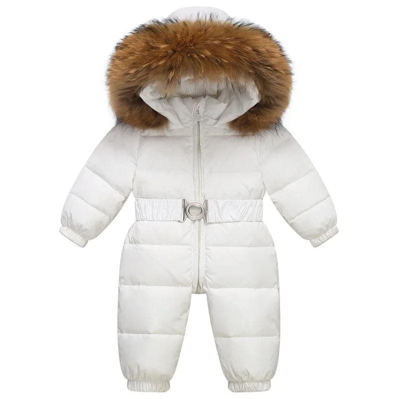 Pavoco Kinder-Schneeanzüge Weiß / 4T Gefütterter Winteroverall für Kinder warm wasserdicht mit Kapuze und elastischem Gürtel